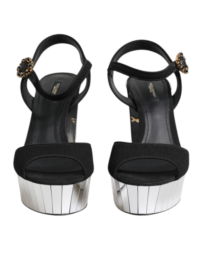Dolce & Gabbana Black Crystal Ankle Strap Keira Sandal Shoes - Beyzy Store - Dolce & Gabbana