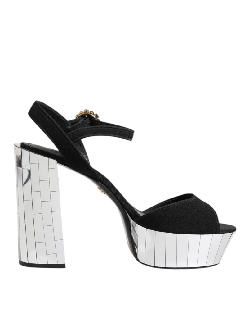 Dolce & Gabbana Black Crystal Ankle Strap Keira Sandal Shoes - Beyzy Store - Dolce & Gabbana