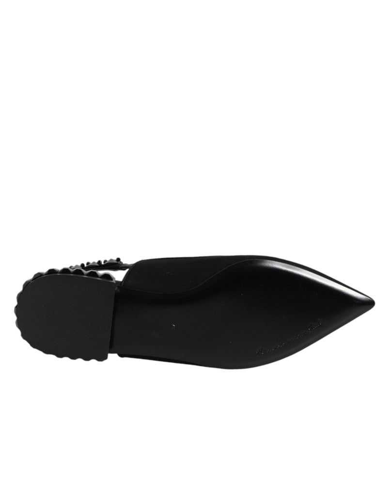 Dolce & Gabbana Black Crystal Charmeuse Slingback Shoes - Beyzy Store - Dolce & Gabbana