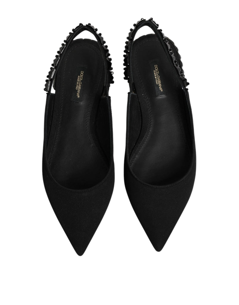 Dolce & Gabbana Black Crystal Charmeuse Slingback Shoes - Beyzy Store - Dolce & Gabbana