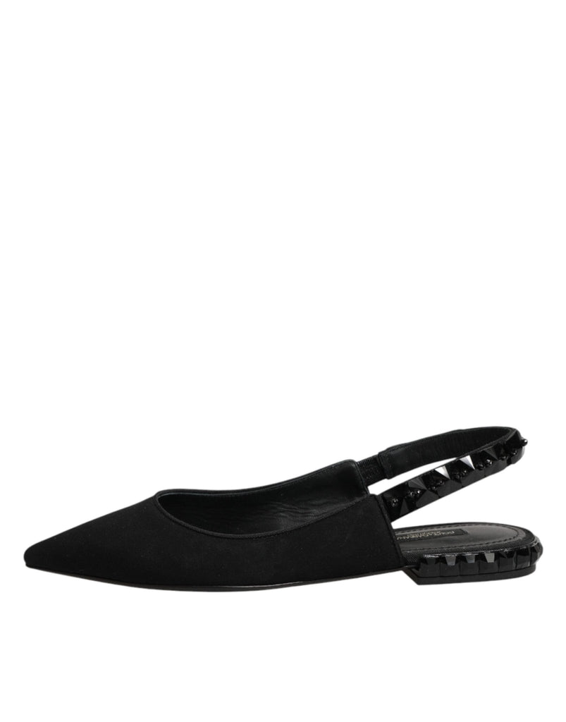 Dolce & Gabbana Black Crystal Charmeuse Slingback Shoes - Beyzy Store - Dolce & Gabbana