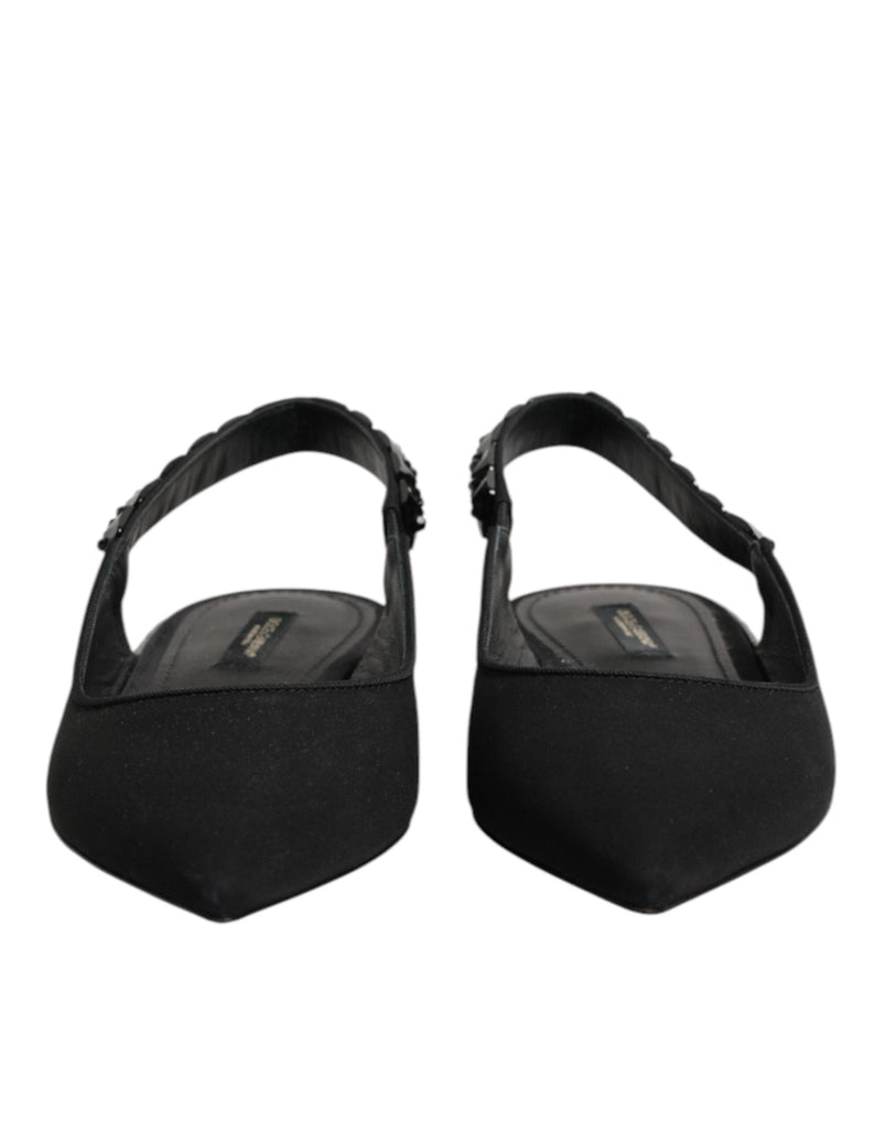 Dolce & Gabbana Black Crystal Charmeuse Slingback Shoes - Beyzy Store - Dolce & Gabbana