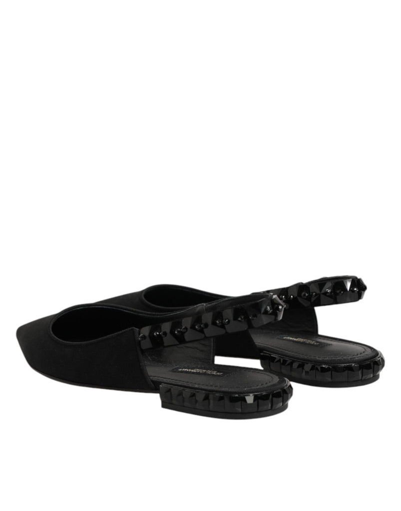 Dolce & Gabbana Black Crystal Charmeuse Slingback Shoes - Beyzy Store - Dolce & Gabbana