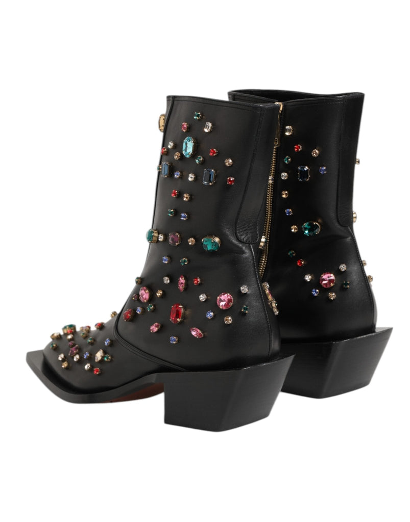 Dolce & Gabbana Black Crystal Embellished Men Short Boots Shoes - Beyzy Store - Dolce & Gabbana