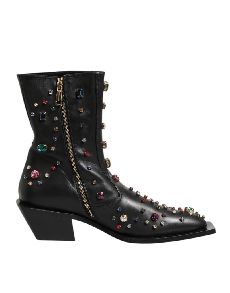 Dolce & Gabbana Black Crystal Embellished Men Short Boots Shoes - Beyzy Store - Dolce & Gabbana