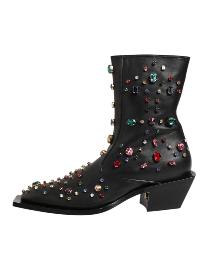 Dolce & Gabbana Black Crystal Embellished Men Short Boots Shoes - Beyzy Store - Dolce & Gabbana