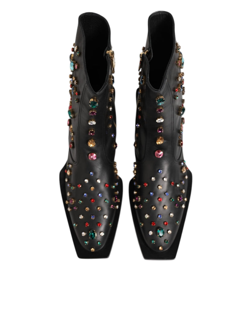 Dolce & Gabbana Black Crystal Embellished Men Short Boots Shoes - Beyzy Store - Dolce & Gabbana