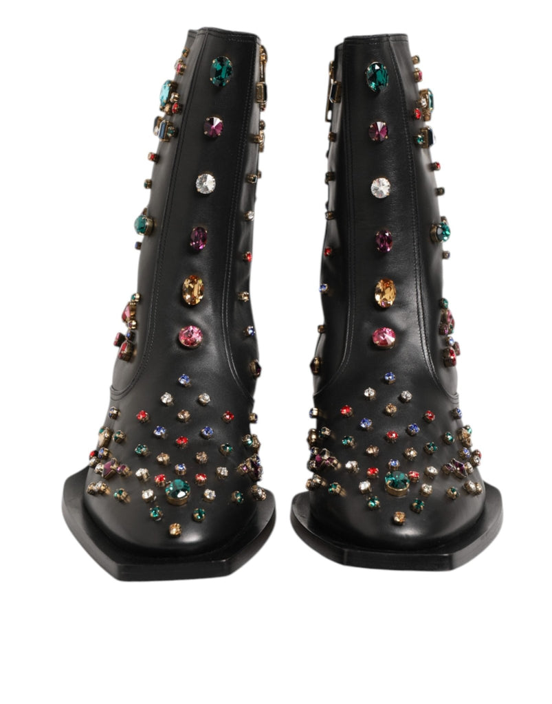 Dolce & Gabbana Black Crystal Embellished Men Short Boots Shoes - Beyzy Store - Dolce & Gabbana