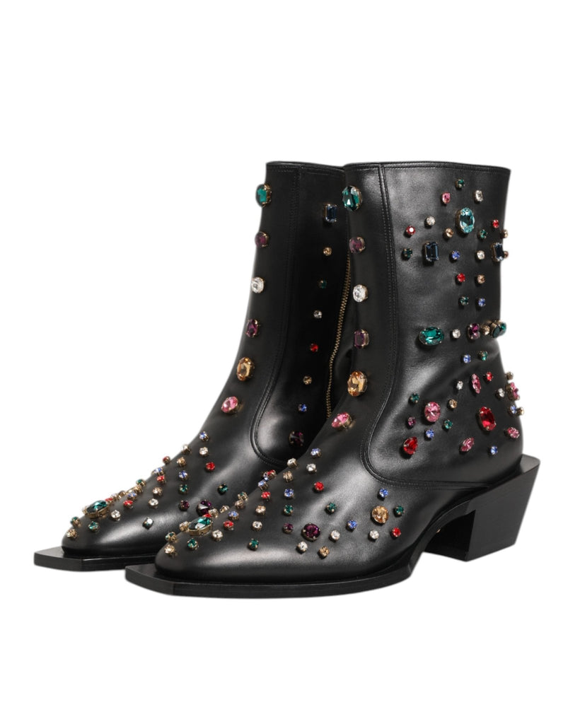 Dolce & Gabbana Black Crystal Embellished Men Short Boots Shoes - Beyzy Store - Dolce & Gabbana