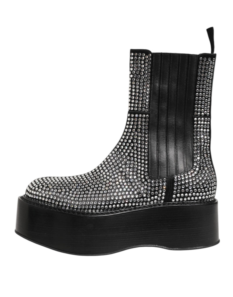 Dolce & Gabbana Black Crystal Strass Mid Calf Short Boots Shoes - Beyzy Store - Dolce & Gabbana