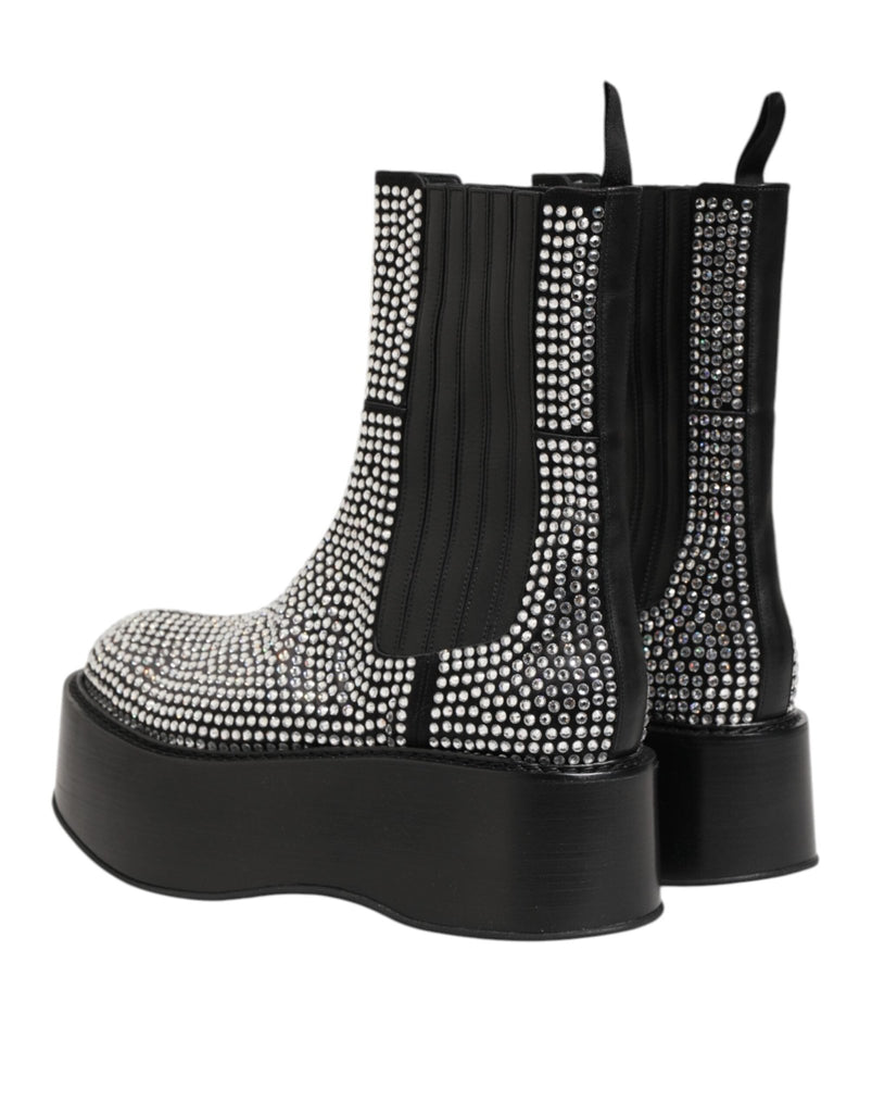 Dolce & Gabbana Black Crystal Strass Mid Calf Short Boots Shoes - Beyzy Store - Dolce & Gabbana