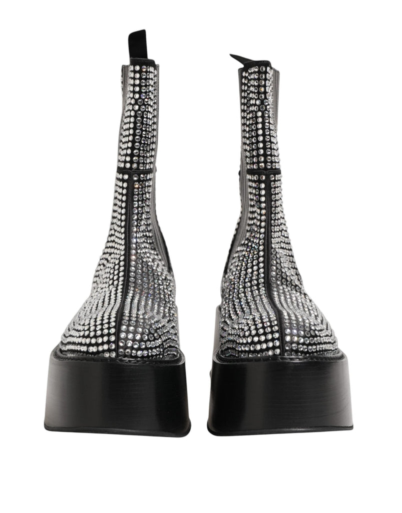 Dolce & Gabbana Black Crystal Strass Mid Calf Short Boots Shoes - Beyzy Store - Dolce & Gabbana