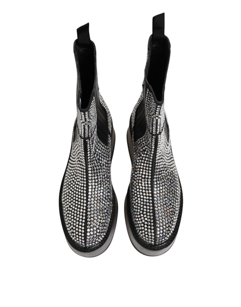 Dolce & Gabbana Black Crystal Strass Mid Calf Short Boots Shoes - Beyzy Store - Dolce & Gabbana