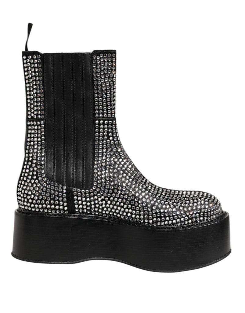 Dolce & Gabbana Black Crystal Strass Mid Calf Short Boots Shoes - Beyzy Store - Dolce & Gabbana