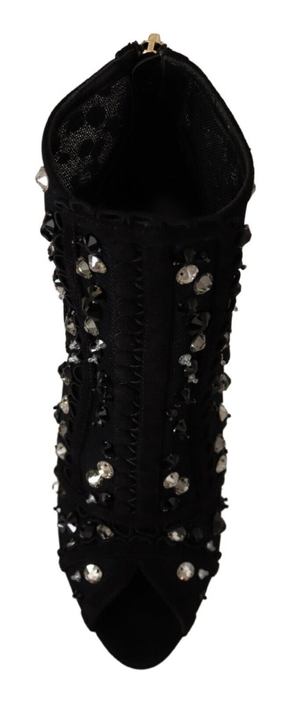 Dolce & Gabbana Black Crystals Heels Zipper Short Boots Shoes - Beyzy Store - Dolce & Gabbana