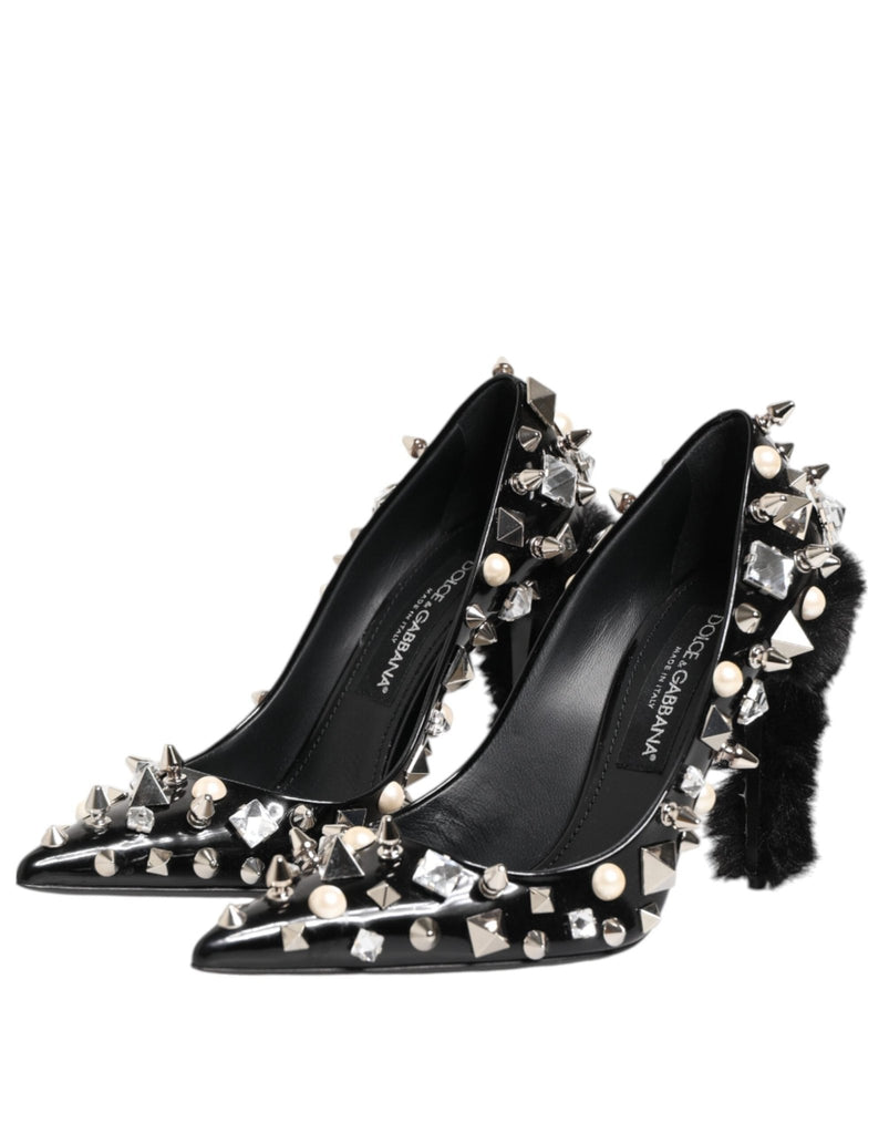 Dolce & Gabbana Black Crystals Studs Stiletto Pumps Shoes - Beyzy Store - Dolce & Gabbana