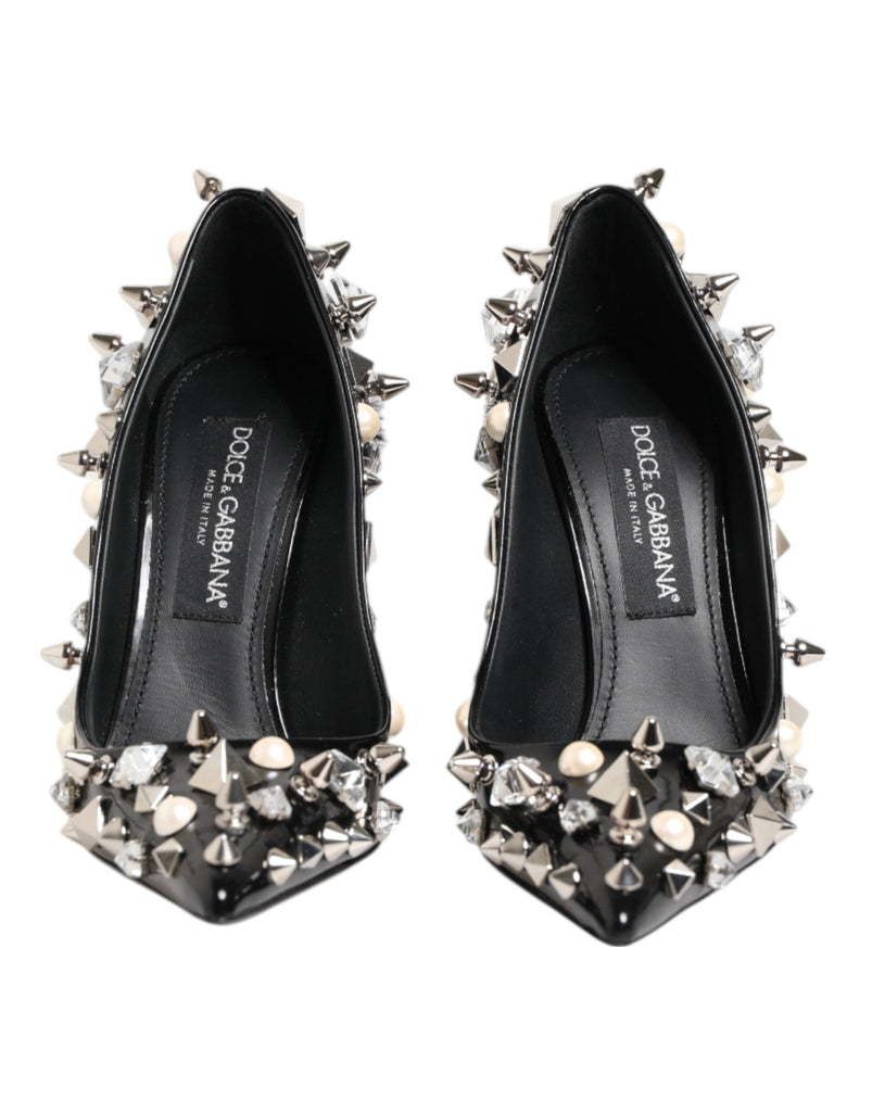 Dolce & Gabbana Black Crystals Studs Stiletto Pumps Shoes - Beyzy Store - Dolce & Gabbana