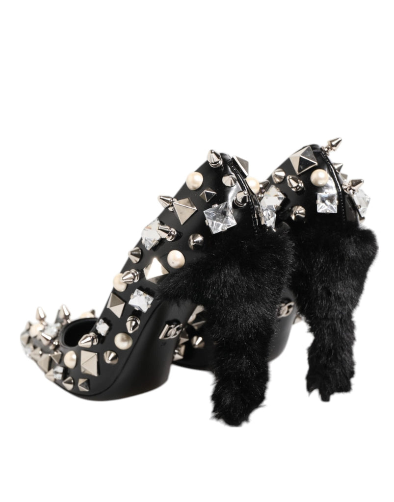 Dolce & Gabbana Black Crystals Studs Stiletto Pumps Shoes - Beyzy Store - Dolce & Gabbana