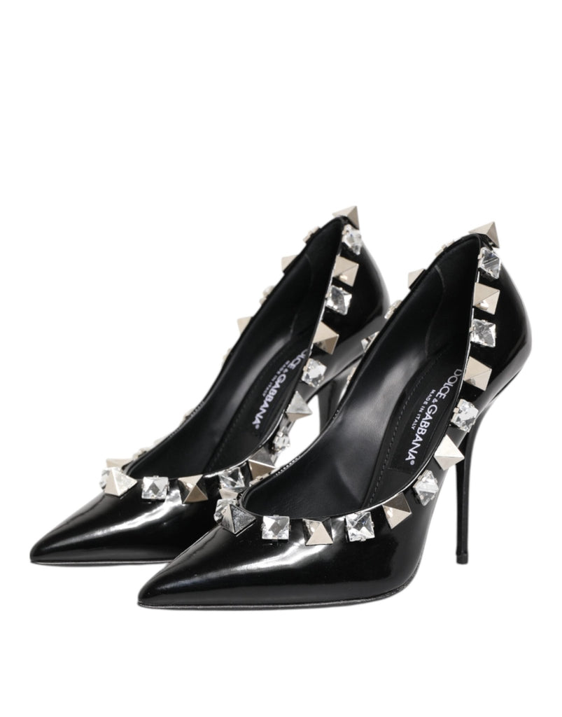 Dolce & Gabbana Black Crystals Studs Stiletto Pumps Shoes - Beyzy Store - Dolce & Gabbana