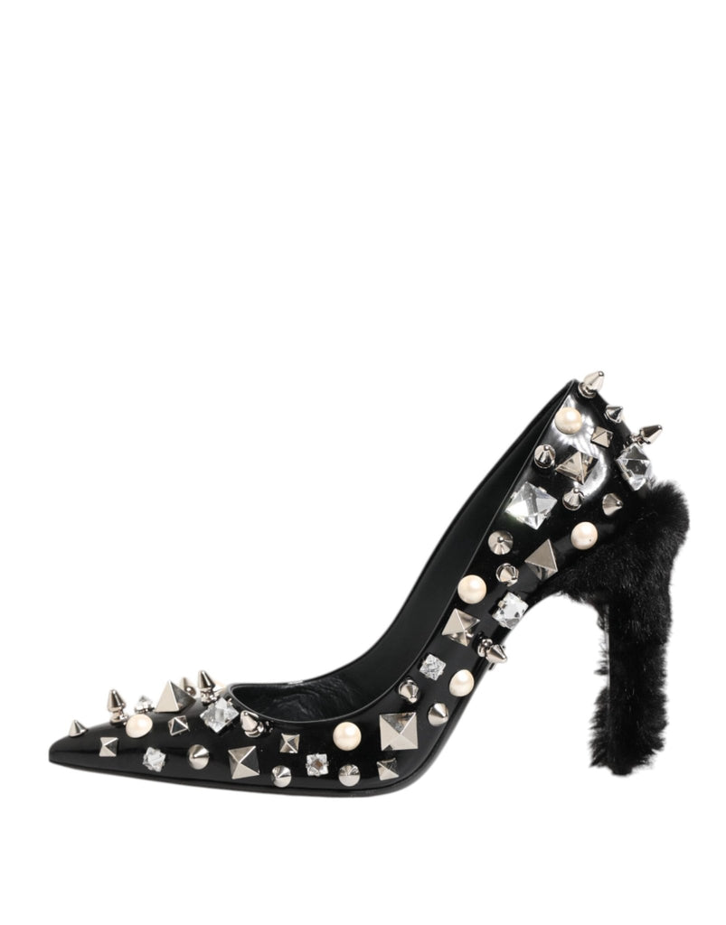 Dolce & Gabbana Black Crystals Studs Stiletto Pumps Shoes - Beyzy Store - Dolce & Gabbana