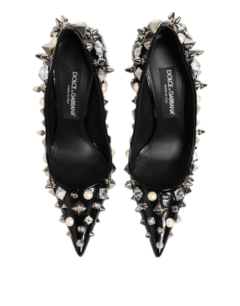 Dolce & Gabbana Black Crystals Studs Stiletto Pumps Shoes - Beyzy Store - Dolce & Gabbana