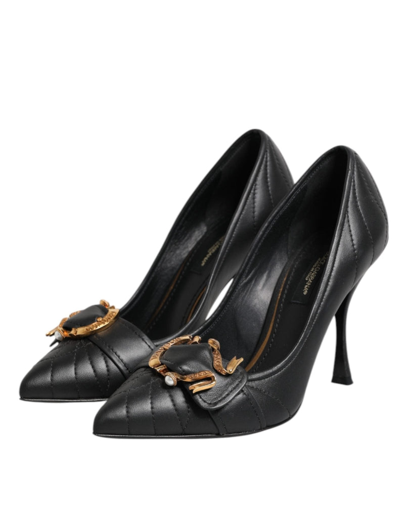 Dolce & Gabbana Black Devotion Leather Heels Pumps Shoes - Beyzy Store - Dolce & Gabbana