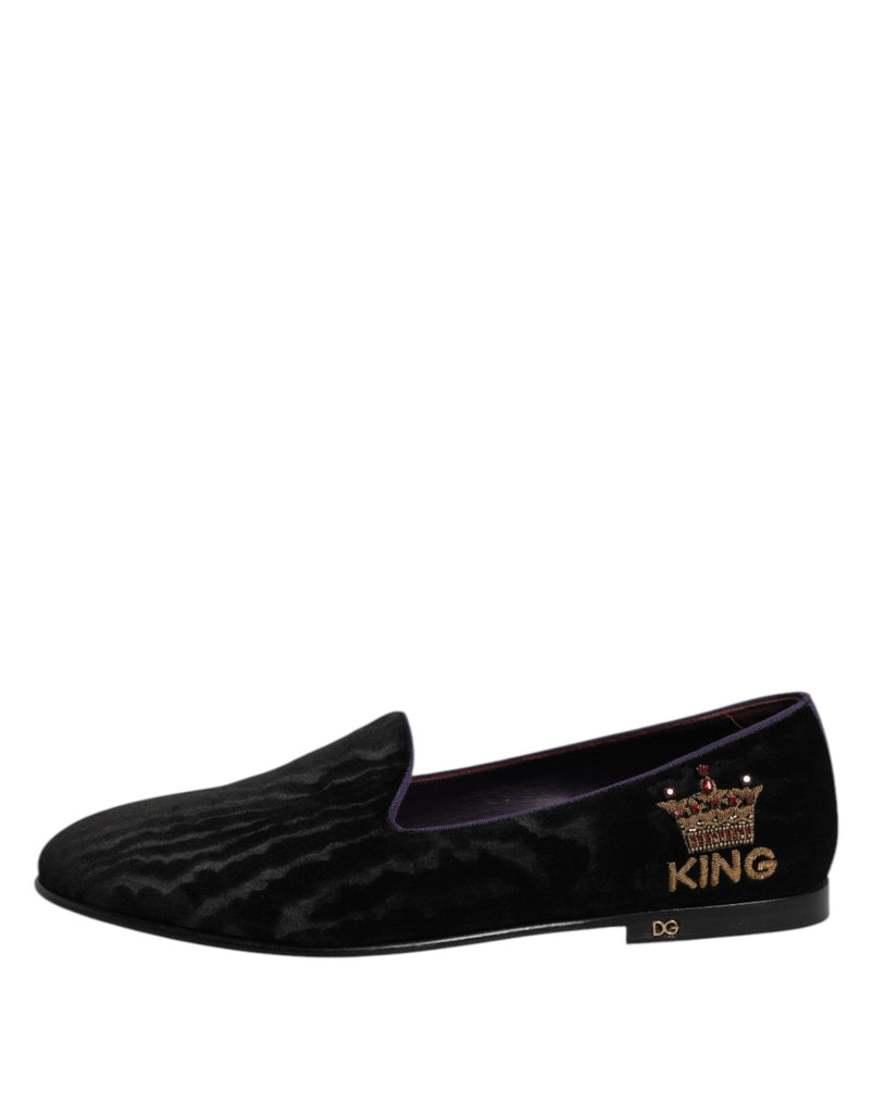 Dolce & Gabbana Black DG Crown Embroidery Loafers Slip On Shoes - Beyzy Store - Dolce & Gabbana