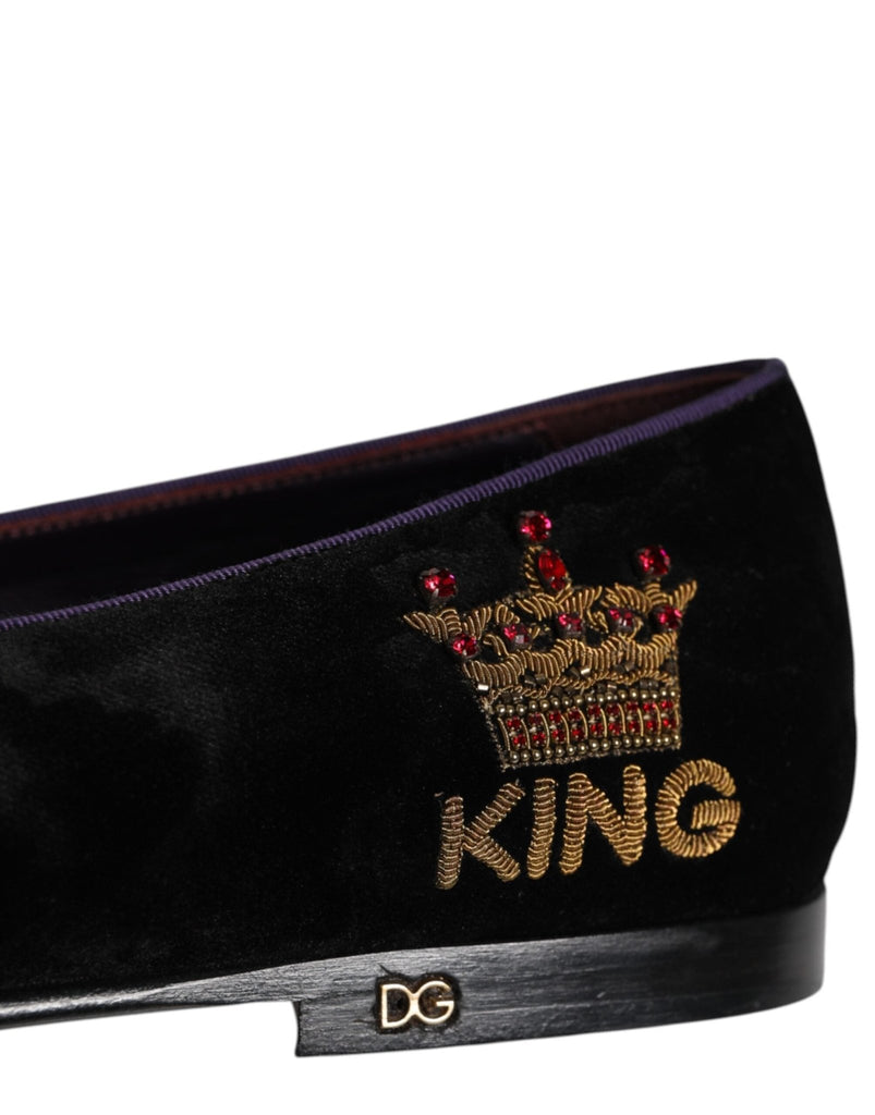Dolce & Gabbana Black DG Crown Embroidery Loafers Slip On Shoes - Beyzy Store - Dolce & Gabbana