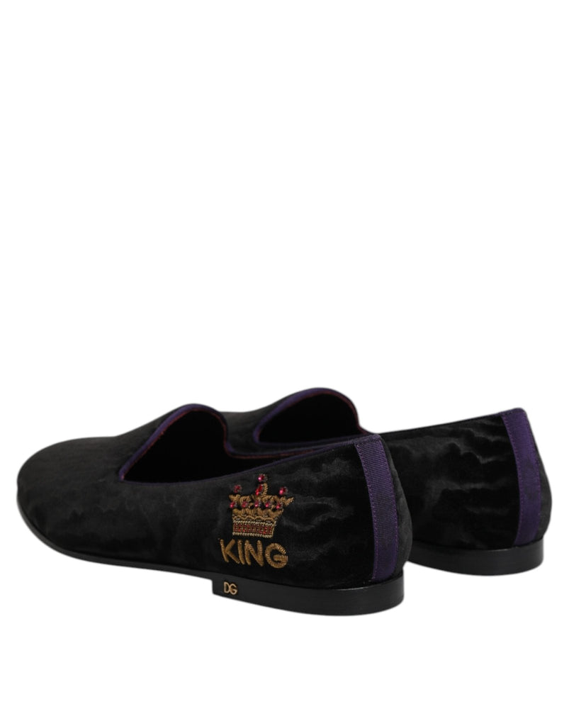 Dolce & Gabbana Black DG Crown Embroidery Loafers Slip On Shoes - Beyzy Store - Dolce & Gabbana