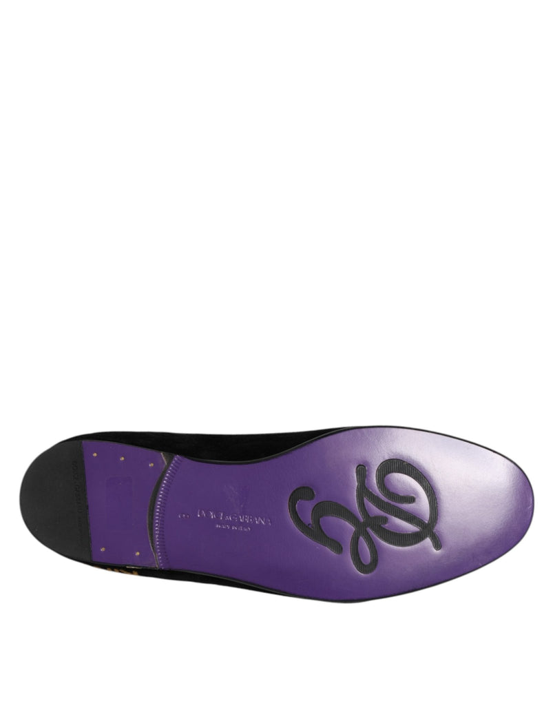Dolce & Gabbana Black DG Crown Embroidery Loafers Slip On Shoes - Beyzy Store - Dolce & Gabbana