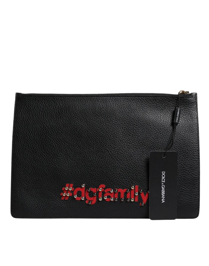 Dolce & Gabbana Black #DGFamily Embellished Leather Clutch Bag - Beyzy Store - Dolce & Gabbana