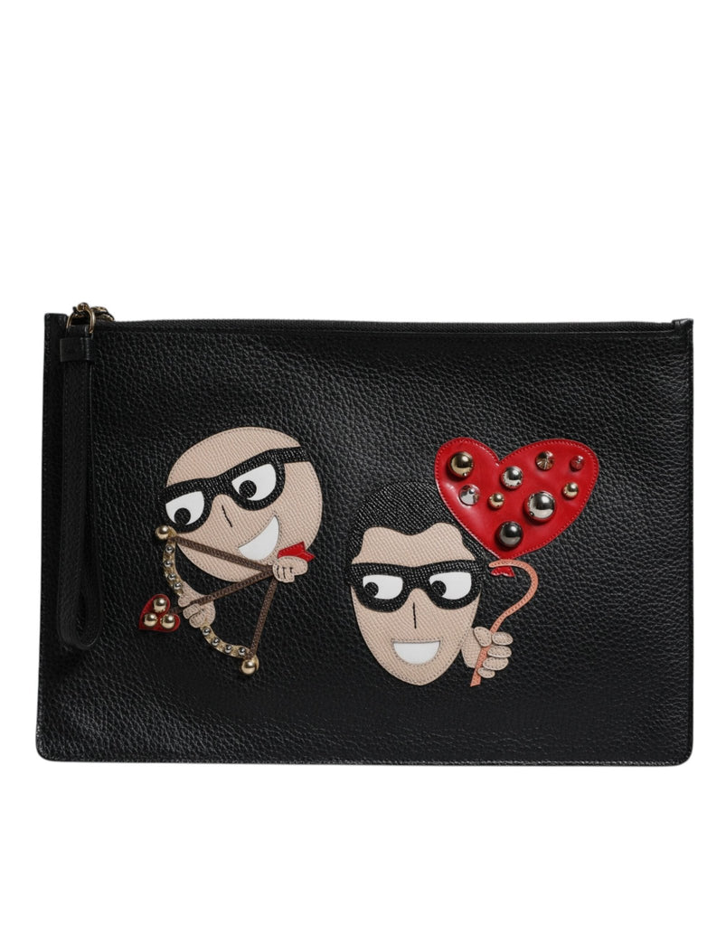 Dolce & Gabbana Black #DGFamily Embellished Leather Clutch Bag - Beyzy Store - Dolce & Gabbana