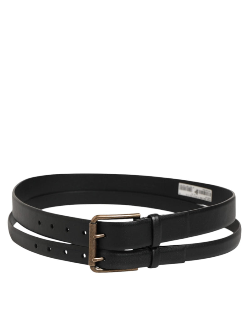 Dolce & Gabbana Black Double Strap Leather Brass Buckle Belt - Beyzy Store - Dolce & Gabbana