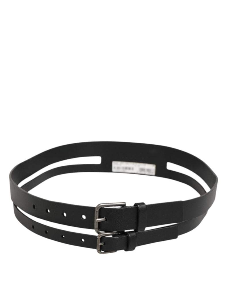 Dolce & Gabbana Black Double Strap Leather Buckle Men Belt - Beyzy Store - Dolce & Gabbana