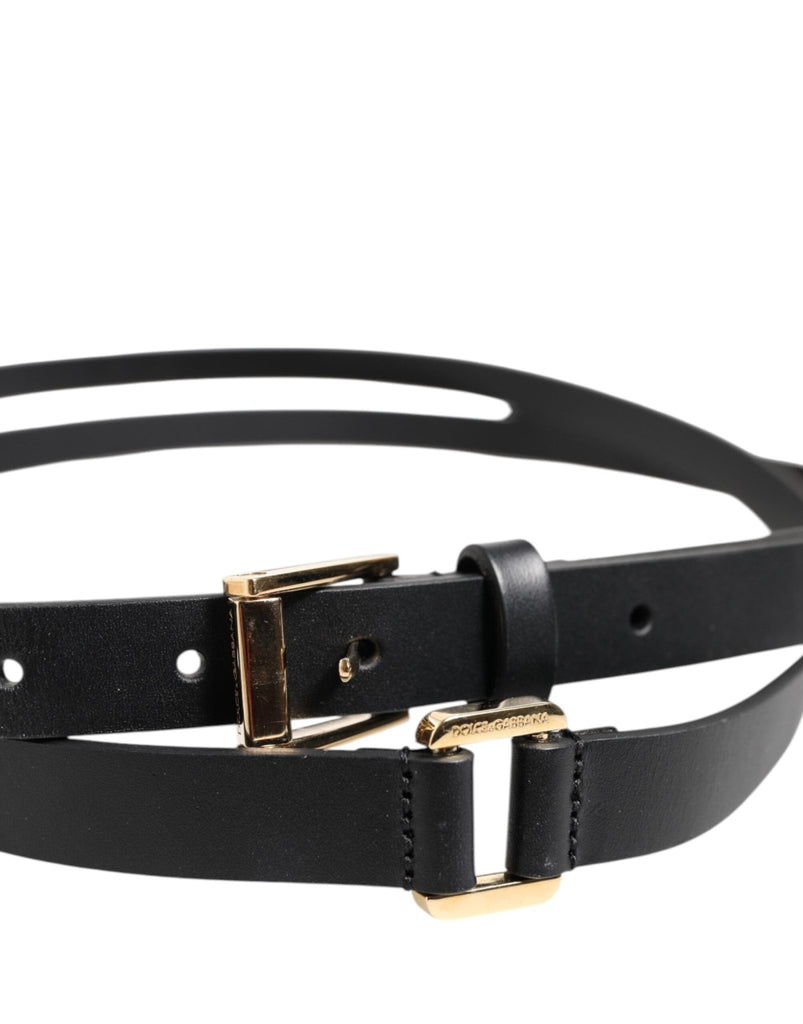 Dolce & Gabbana Black Double Strap Leather Gold Buckle Belt - Beyzy Store - Dolce & Gabbana