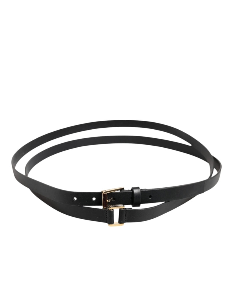 Dolce & Gabbana Black Double Strap Leather Gold Buckle Belt - Beyzy Store - Dolce & Gabbana