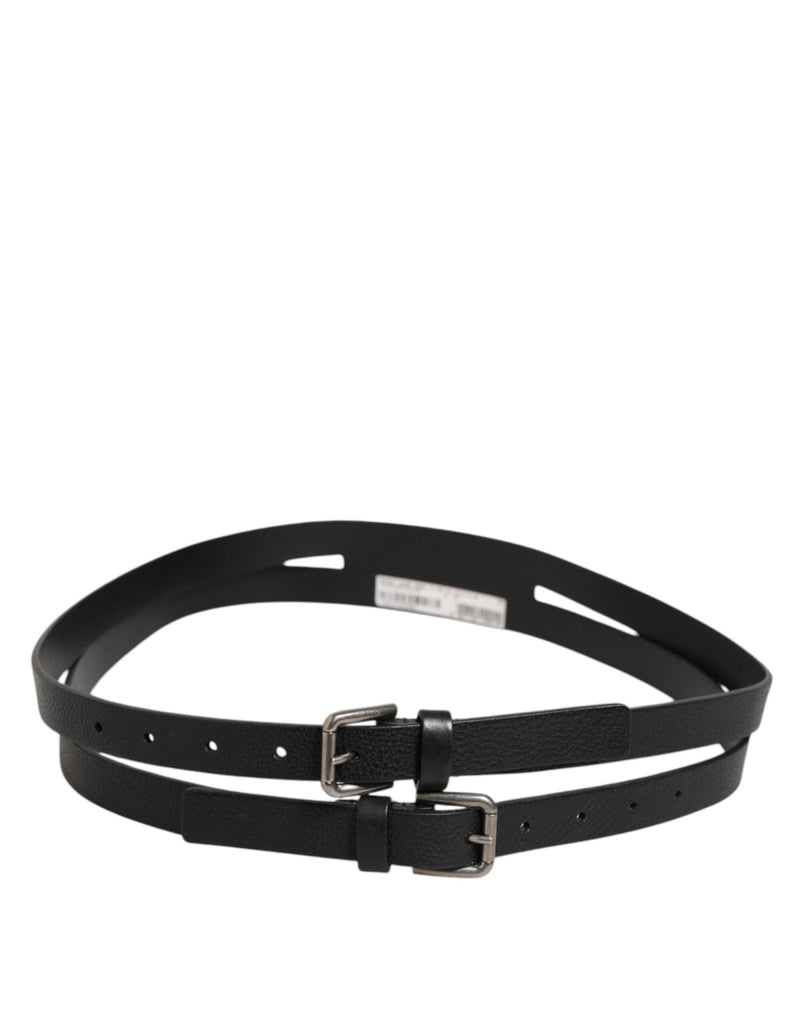 Dolce & Gabbana Black Double Strap Leather Gold Buckle Belt - Beyzy Store - Dolce & Gabbana