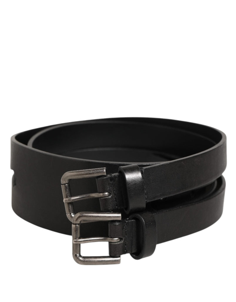 Dolce & Gabbana Black Double Strap Leather Silver Buckle Belt - Beyzy Store - Dolce & Gabbana