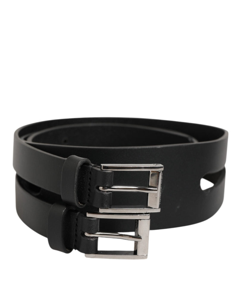 Dolce & Gabbana Black Double Strap Leather Silver Buckle Belt - Beyzy Store - Dolce & Gabbana