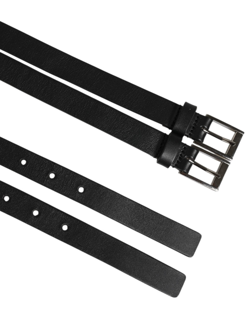 Dolce & Gabbana Black Double Strap Leather Silver Buckle Belt - Beyzy Store - Dolce & Gabbana