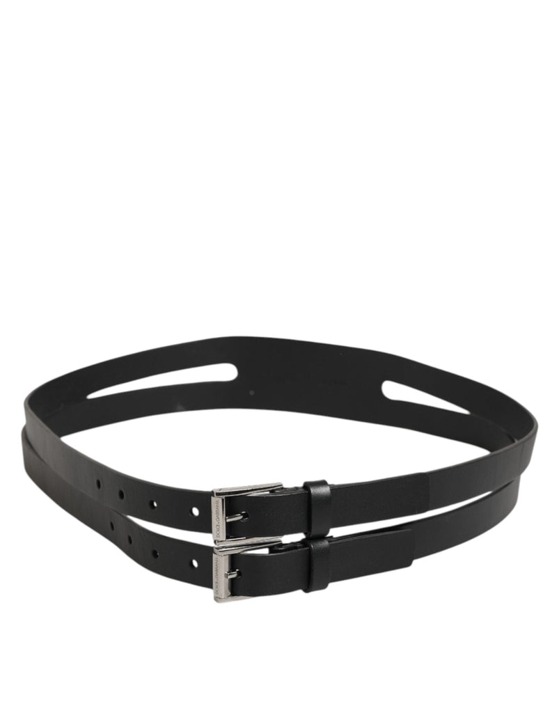 Dolce & Gabbana Black Double Strap Leather Silver Buckle Belt - Beyzy Store - Dolce & Gabbana