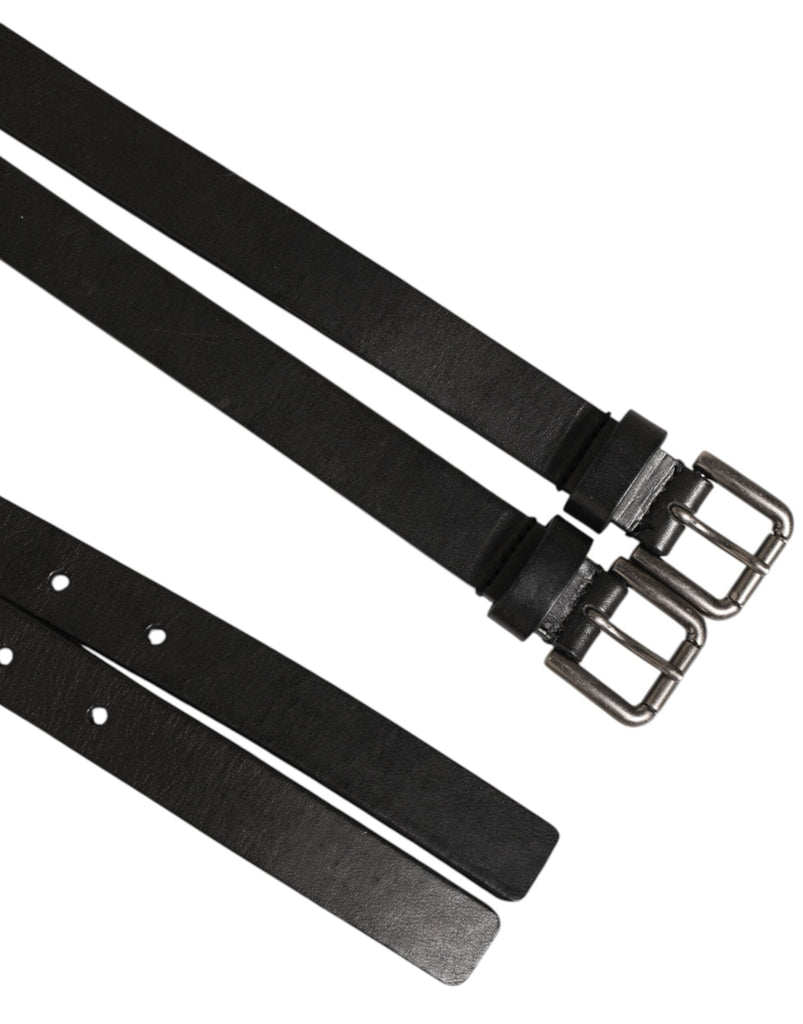 Dolce & Gabbana Black Double Strap Leather Silver Buckle Belt - Beyzy Store - Dolce & Gabbana