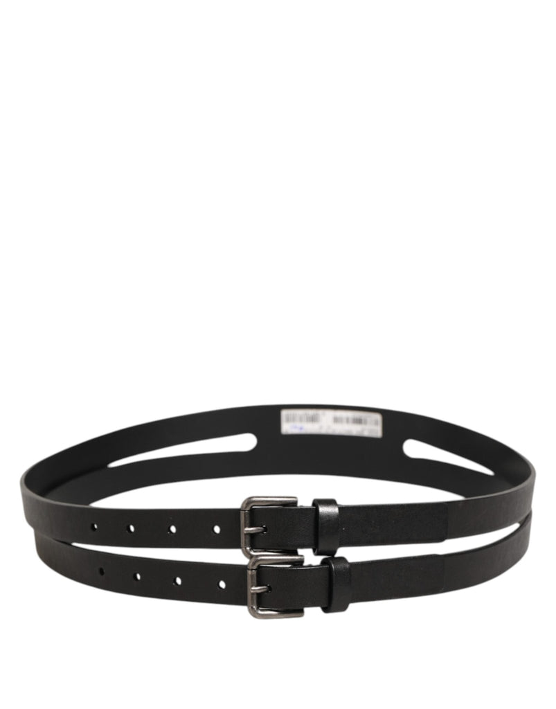 Dolce & Gabbana Black Double Strap Leather Silver Buckle Belt - Beyzy Store - Dolce & Gabbana