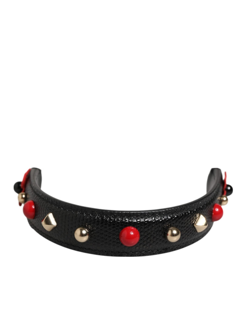 Dolce & Gabbana Black Embellished Leather Bag Handle Women Shoulder Strap - Beyzy Store - Dolce & Gabbana
