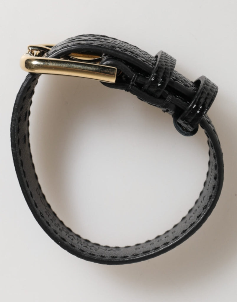 Dolce & Gabbana Black Embossed Leather Gold Buckle Belt Strap Bracelet - Beyzy Store - Dolce & Gabbana
