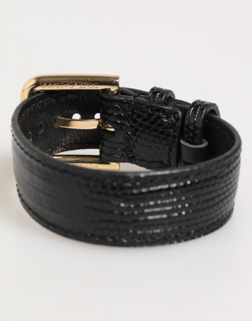 Dolce & Gabbana Black Embossed Leather Gold Buckle Belt Strap Bracelet - Beyzy Store - Dolce & Gabbana