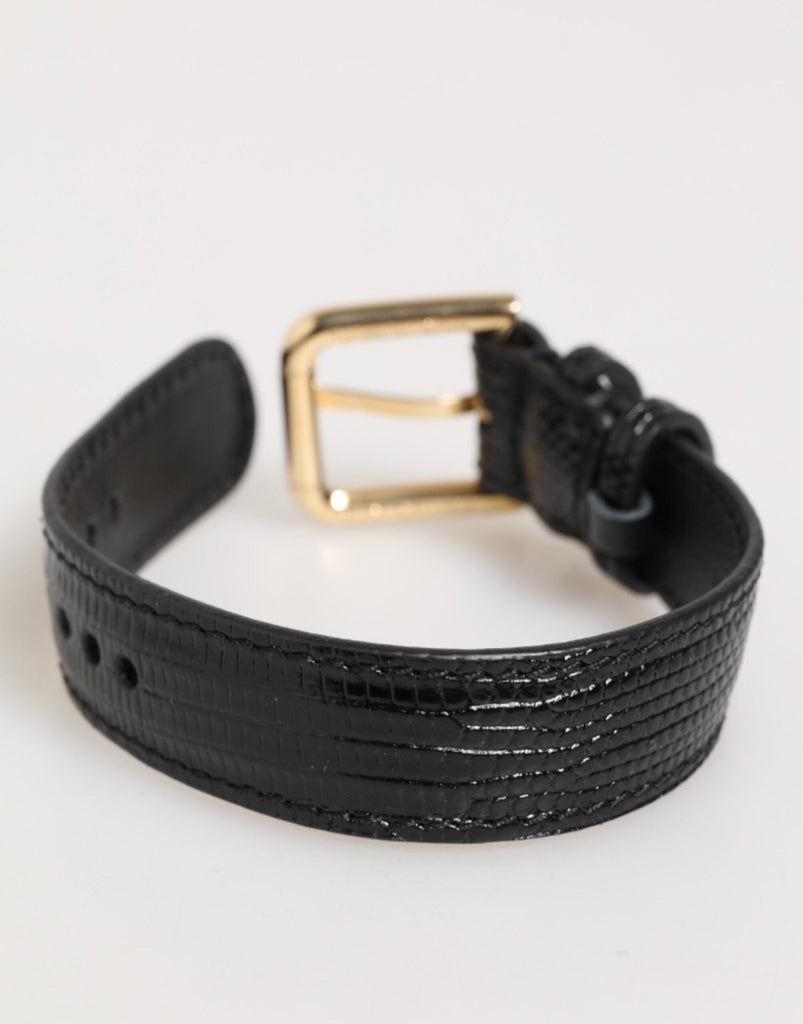 Dolce & Gabbana Black Embossed Leather Gold Buckle Belt Strap Bracelet - Beyzy Store - Dolce & Gabbana