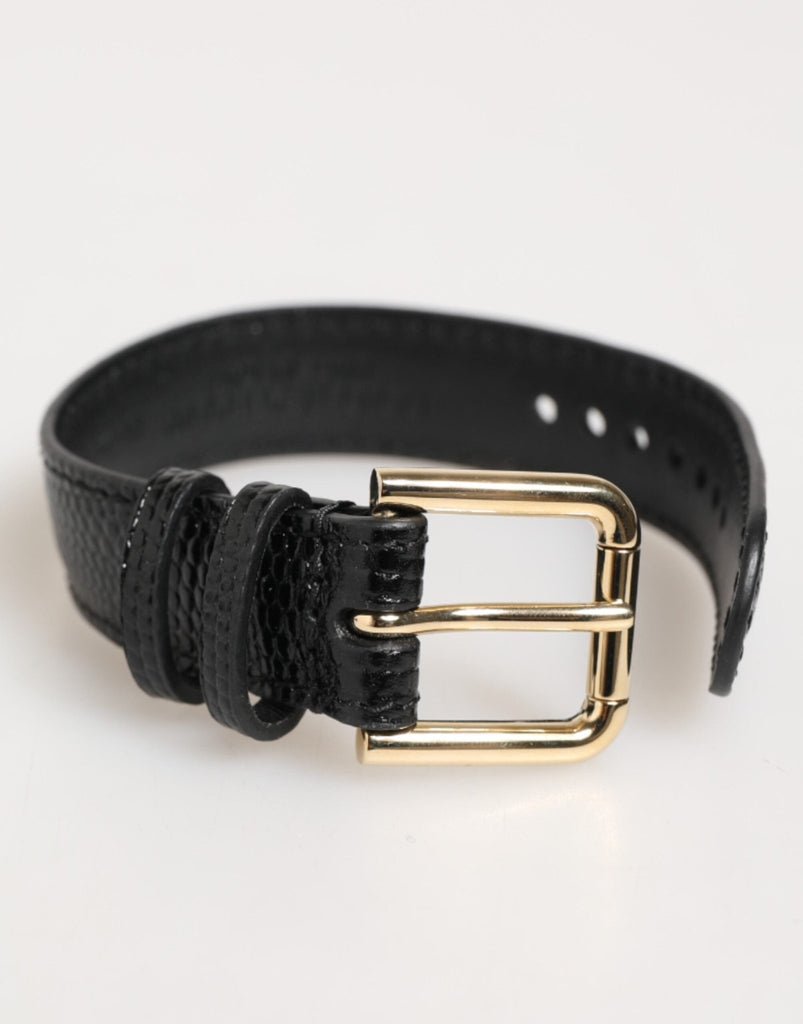 Dolce & Gabbana Black Embossed Leather Gold Buckle Belt Strap Bracelet - Beyzy Store - Dolce & Gabbana