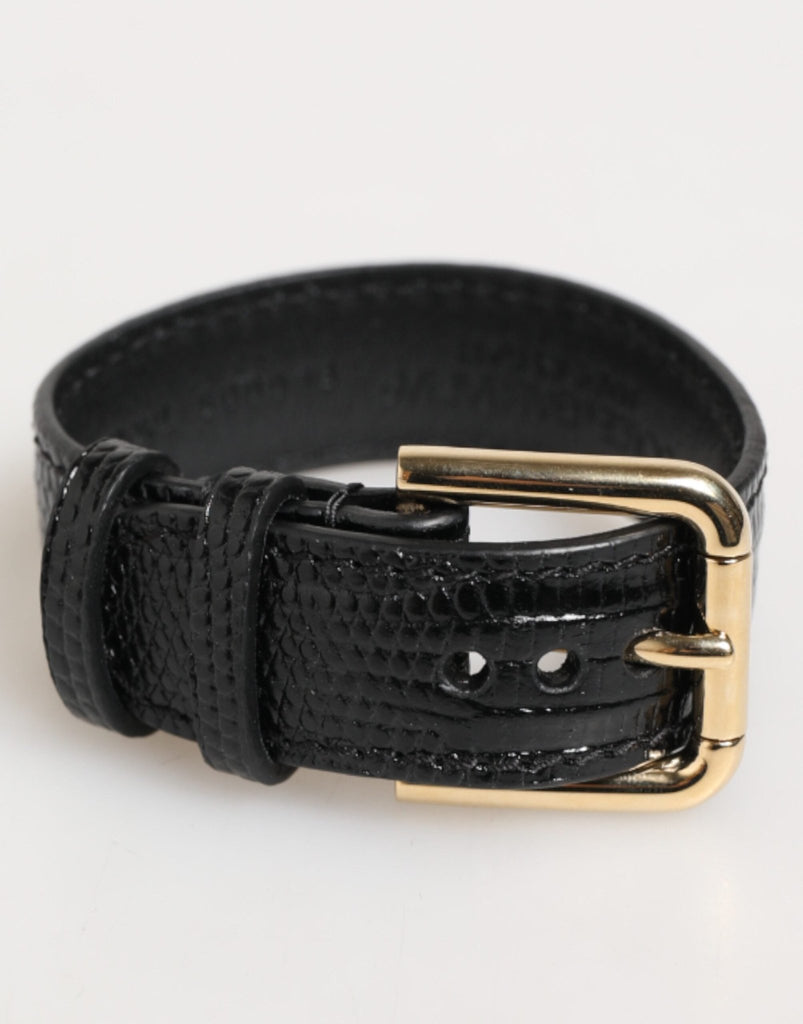 Dolce & Gabbana Black Embossed Leather Gold Buckle Belt Strap Bracelet - Beyzy Store - Dolce & Gabbana