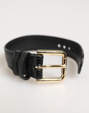 Dolce & Gabbana Black Embossed Leather Gold Buckle Belt Strap Bracelet - Beyzy Store - Dolce & Gabbana